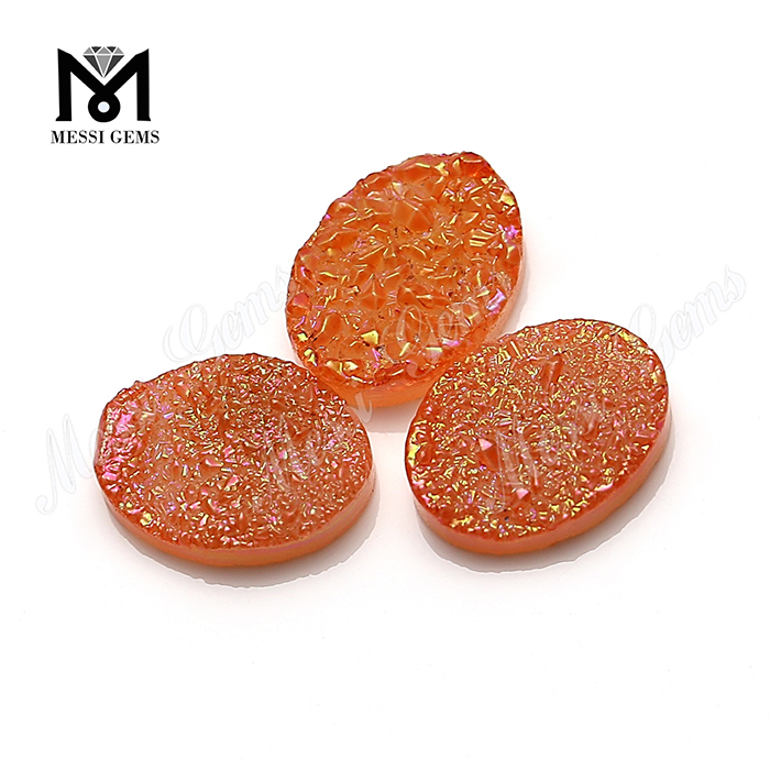 楕円形のオレンジ色の天然のDruzy瑪瑙の宝石