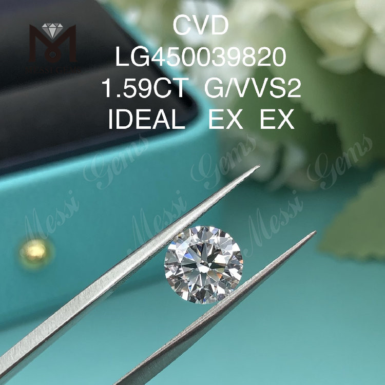 1.59 カラット G VVS2 ラウンド ラボ ダイヤモンド CVD