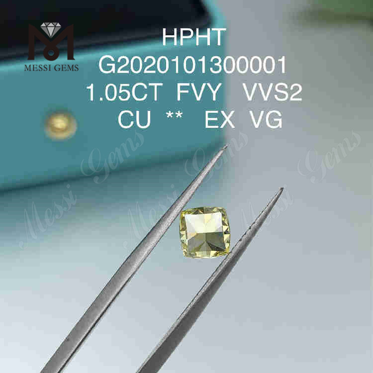 1.05ct FVY クッション カット ラボ作成カラー ダイヤモンド VVS2