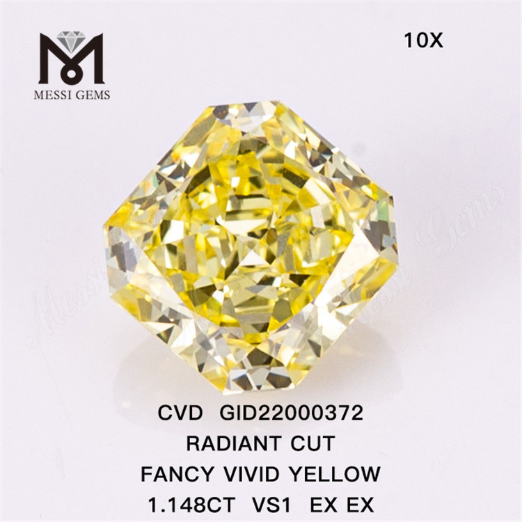 GID22000372 1.148CT CVD ラディアント カット ファンシー ビビッド イエロー VS1 EX EX 合成ダイヤモンド 卸売価格