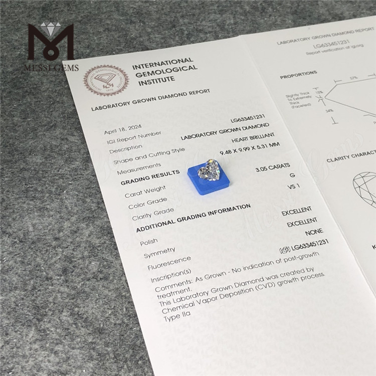 3.05CT G VS1 HS CVD ラボ製ダイヤモンド卸売 LG633451231丨Messigems 