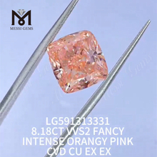 8.18CT VVS2 ファンシー インテンス オレンジ ピンク CVD CU EX EX ラボ グロウン ピンク ダイヤモンド