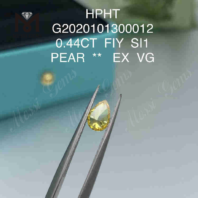 0.44ct FVY SI1 EX ペアカット合成イエロー ダイヤモンド