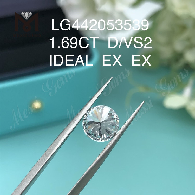 1.69 カラット D VS2 ラウンド IDEAL EX EX ルース人工ダイヤモンド