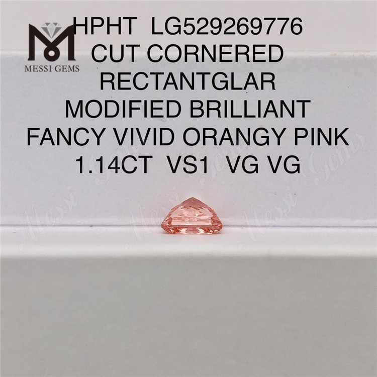 1.14CT レクタングラー カット ピンク VS1 VG VG LG529269776 ラボ ダイヤモンド HPHT