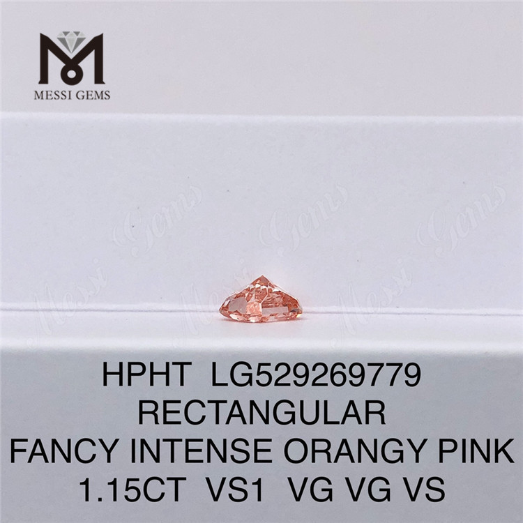 1.15 CT 長方形ファンシー インテンス オレンジ ピンク VS1 ラボ ダイヤモンド HPHT LG529269779
