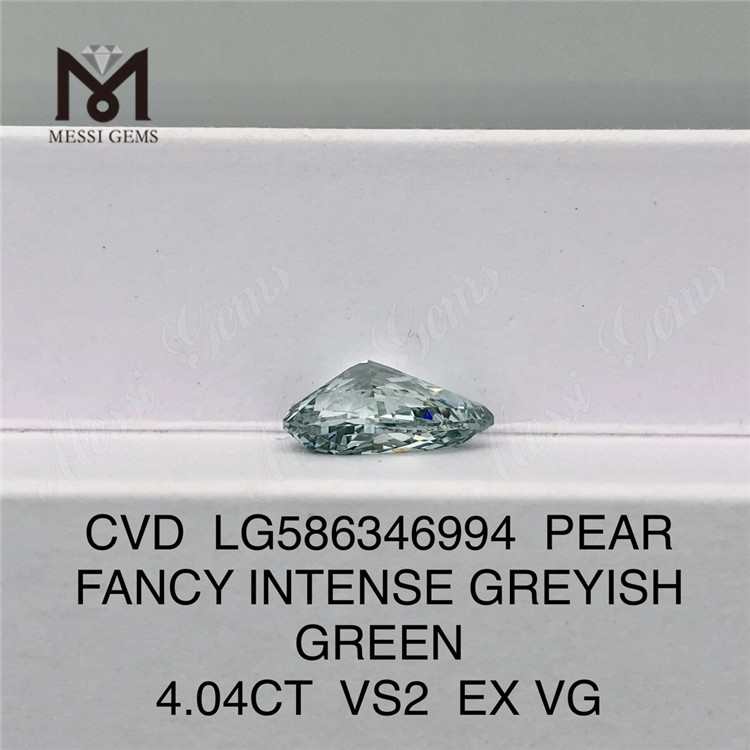 4ct ファンシー グリーン ラボ グロウン ダイヤモンド PEAR FANCY INTENSE GREYISH GREEN VS2 EX VG CVD LG586346994