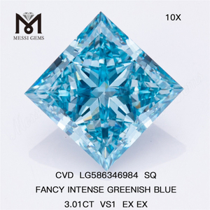 3ct SQ ブルー ラボ グロウン ダイヤモンド VS1 EX EX SQ ファンシー インテンス グリーンニッシュ ブルー CVD ダイヤモンド LG586346984