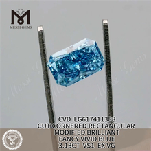 3.13CT VS1 EX VG レクタンギュラー ファンシー ビビッド ブルー CVD IGI ラボ クリエイト ダイヤモンド LG617411388丨Messigems