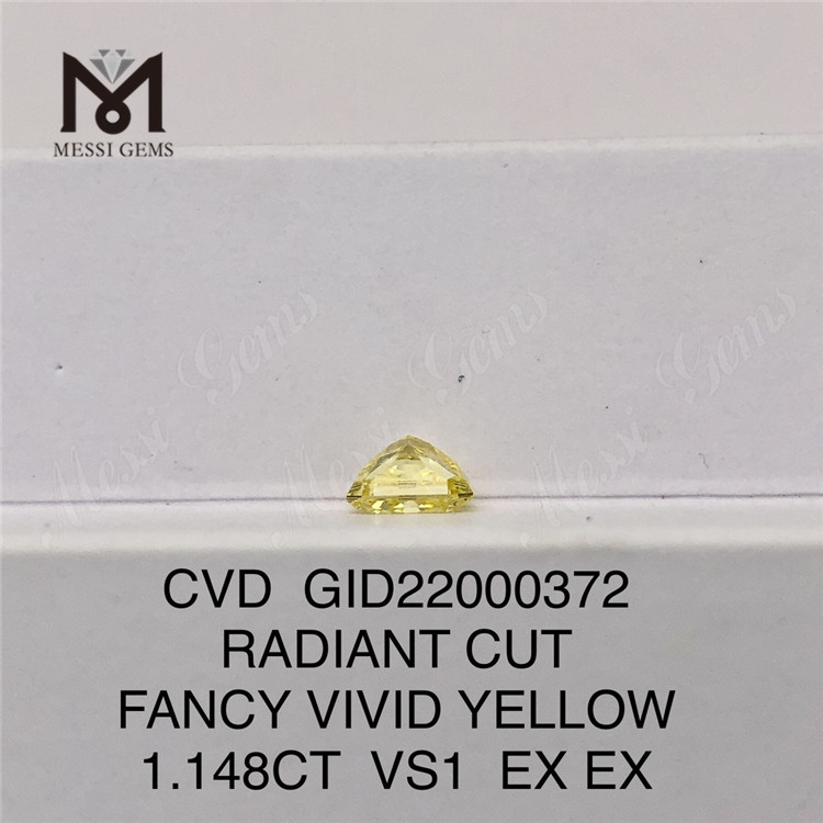 GID22000372 1.148CT CVD ラディアント カット ファンシー ビビッド イエロー VS1 EX EX 合成ダイヤモンド 卸売価格