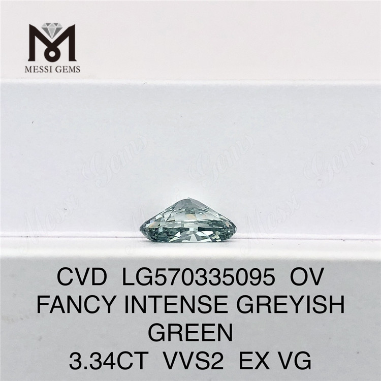 3.34CT OV ファンシー インテンス グレイッシュ グリーン VVS2 EX VG 合成ダイヤモンド CVD LG570335095