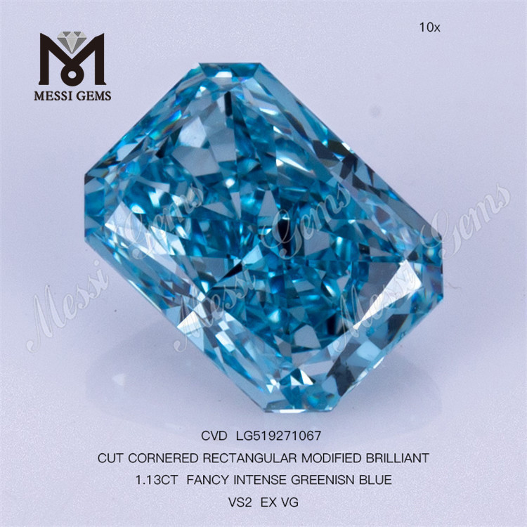 1.13CT レクタンギュラー ファンシー インテンス グリーニソン ブルー VS2 ラボ ダイヤモンド CVD LG519271067