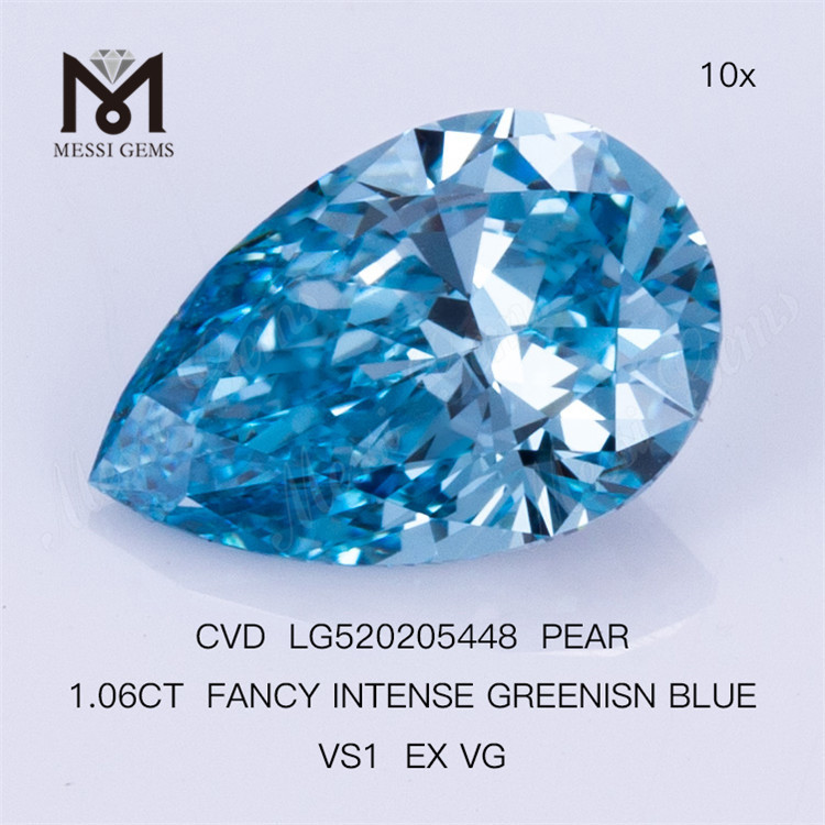 1.06CT ペア ファンシー インテンス グリーニソン ブルー VS1 EX VG ラボ ダイヤモンド CVD LG520205448