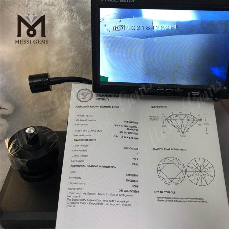 5.01CT F VS1 ID ラボ作成ダイヤモンド販売丨Messigems CVD LG618428968