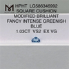 1.03CT VS2 EX VG ファンシー インテンス グリーンニッシュ ブルー クッション ラボ グロウン ダイヤモンド 価格