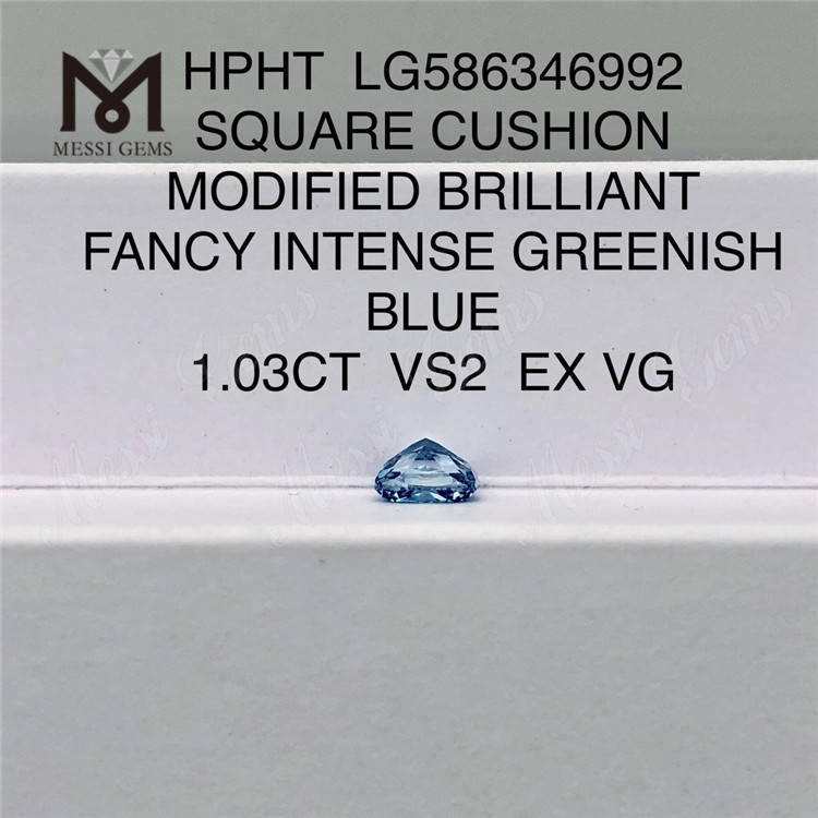 1.03CT VS2 EX VG ファンシー インテンス グリーンニッシュ ブルー クッション ラボ グロウン ダイヤモンド 価格