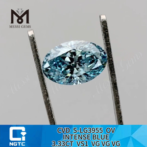 3.33CT VS1 インテンス ブルー ラボ オーバル ダイヤモンド 純度と完璧丨Messigems CVD S-LG3955