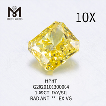 1.09ct FVY/SI1 ラディアントカット カラード 合成ダイヤモンドs EX