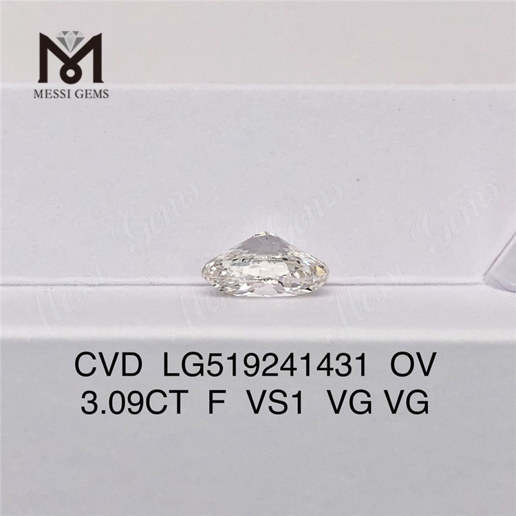 3.09ct F VS1 VG VG オーバル CVD IGI 証明書ダイヤモンド研究所