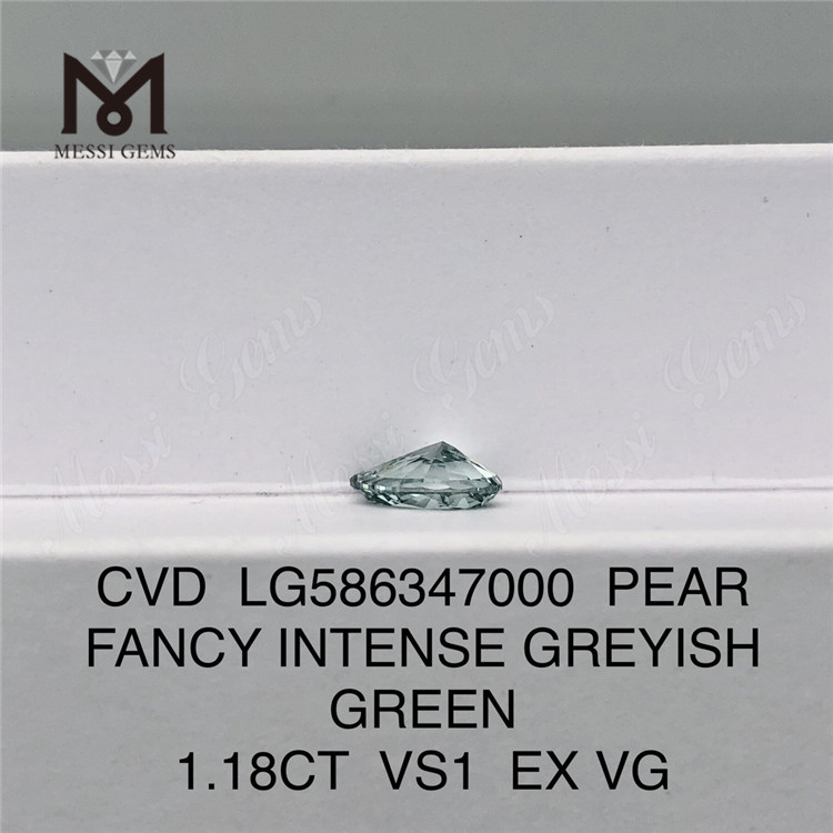 1.18CT VS1 EX VG ファンシー インテンス グレイッシュ グリーン ペアシェイプ グリーン ペア Cvd ダイヤモンド LG586347000