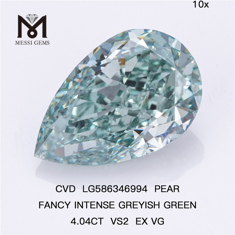 4ct ファンシー グリーン ラボ グロウン ダイヤモンド PEAR FANCY INTENSE GREYISH GREEN VS2 EX VG CVD LG586346994