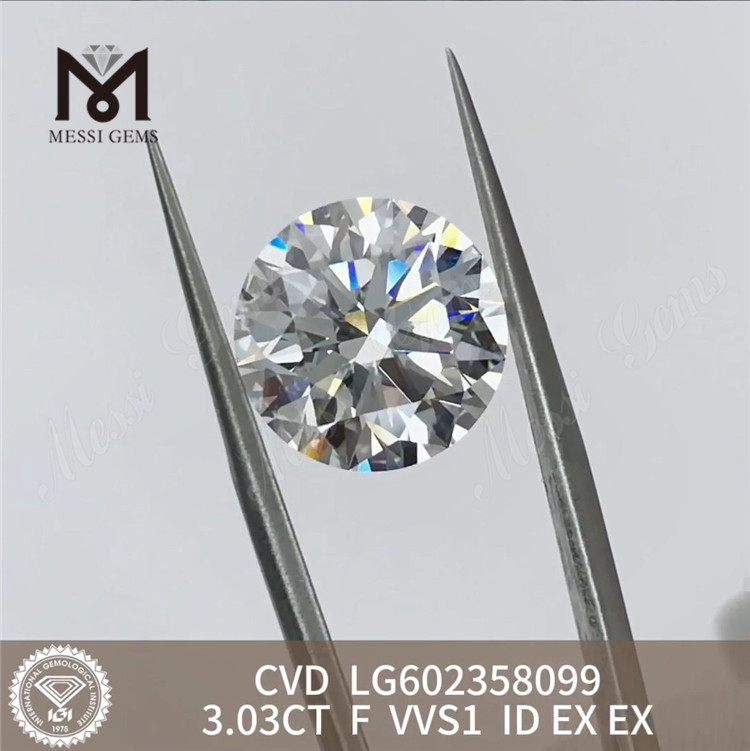 3.03CT F VVS1 ID EX EX CVD ラボ グロウン ダイヤモンド ジュエリー用 LG602358099丨Messigems