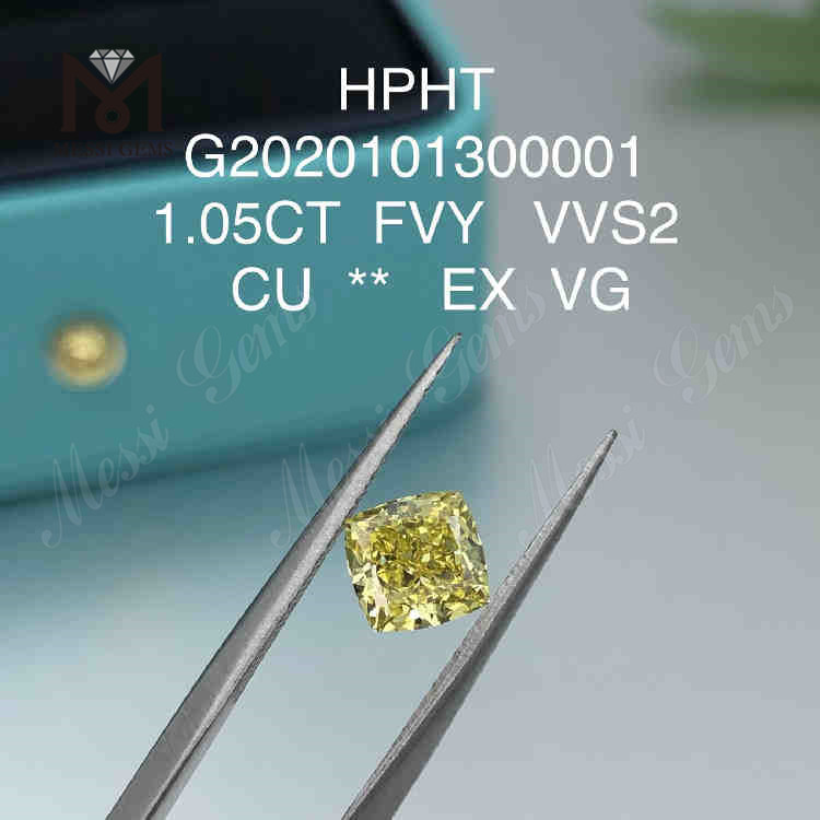 1.05ct FVY クッション カット ラボ作成カラー ダイヤモンド VVS2
