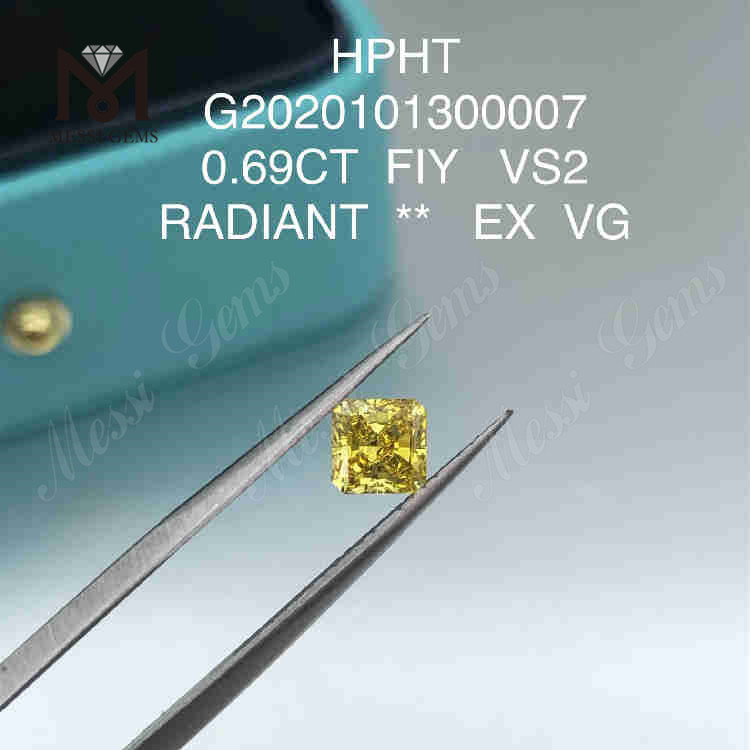 0.69ct FIY カラー ファンシー イエロー 合成ダイヤモンドs VS1 ラディアント カット 