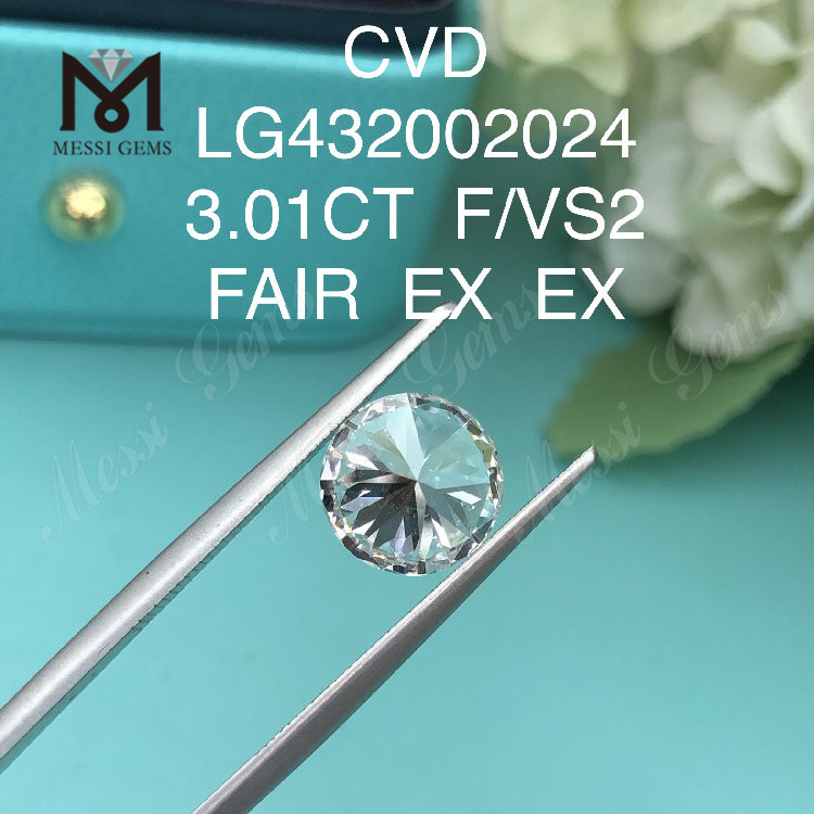 3.01 カラット F/VS2 ラウンド ラボ グロウン ダイヤモンド EX EX Cvd ダイヤモンド卸売