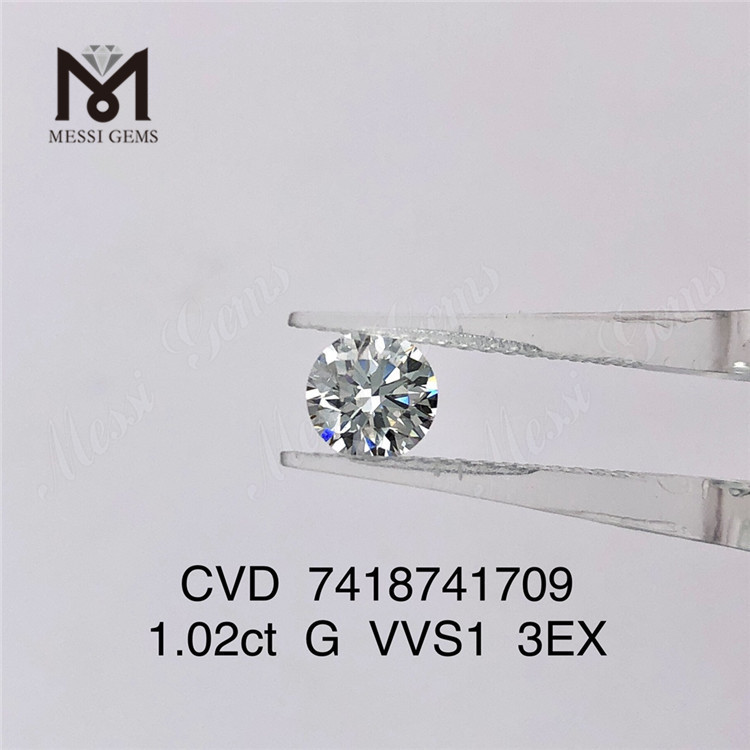 1.02ct VVS cvd ダイヤモンド ロンド カット 3EX 人工ダイヤモンド在庫あり