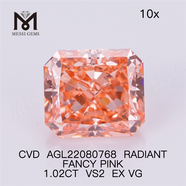 1.02CT ラディアント ファンシー ピンク CVD ダイヤモンド VS2 EX VG ラボ ダイヤモンド AGL22080768 