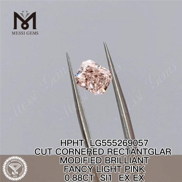 0.88 カラット レクタングラール ファンシー ライト ピンク SI1 EX EX HPHT 合成ダイヤモンド LG555269057
