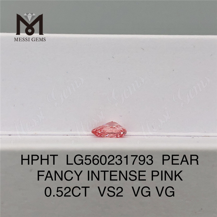 0.52CT HPHT ダイヤモンド PEAR FANCY INTENSE PINK VS2 VG VG 合成ダイヤモンド LG560231793 