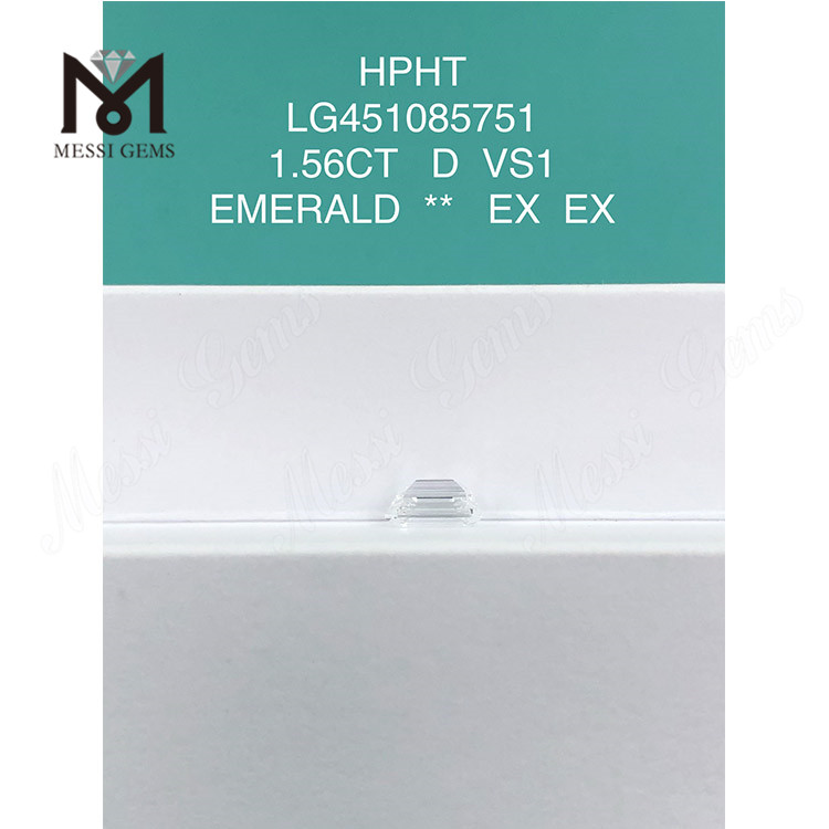 1.56 カラット D HPHT VS1 エメラルド カット ラボ ダイヤモンド