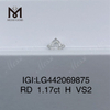 1.17 カラット H VS2 理想的なラウンド ブリリアント 1 カラットのラボ グロウン ダイヤモンド