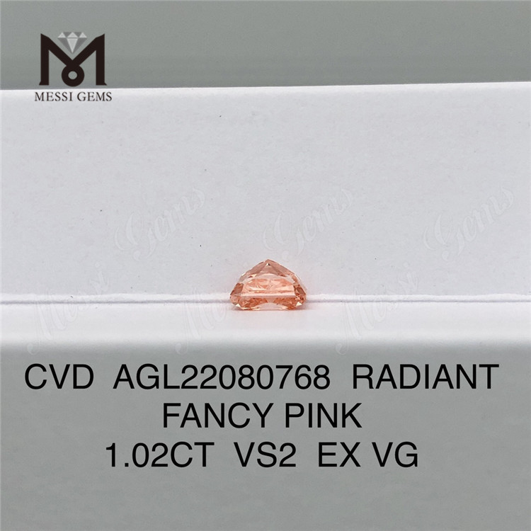 1.02CT ラディアント ファンシー ピンク CVD ダイヤモンド VS2 EX VG ラボ ダイヤモンド AGL22080768 