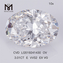 3.01ct E VVS2 EX VG オーバル CVD 高品質人工ダイヤモンド IGI 証明書
