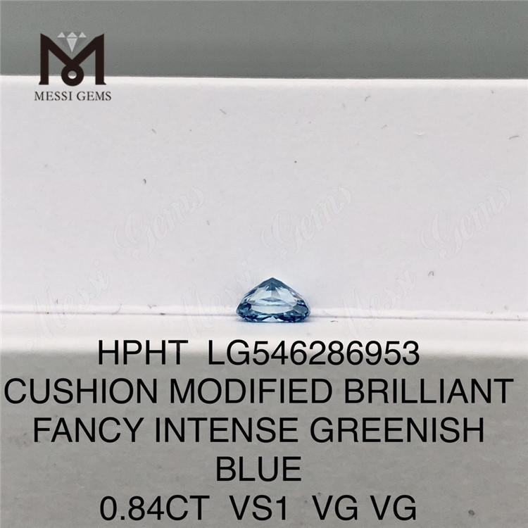 0.84CT クッション カット グリーンニッシュ ブルー VS1 VG VG ラボ ダイヤモンド HPHT LG546286953