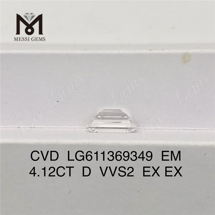 4.12CT D エメラルド カット 4ct ルース製造ダイヤモンド VVS2 LG611369349丨Messigems