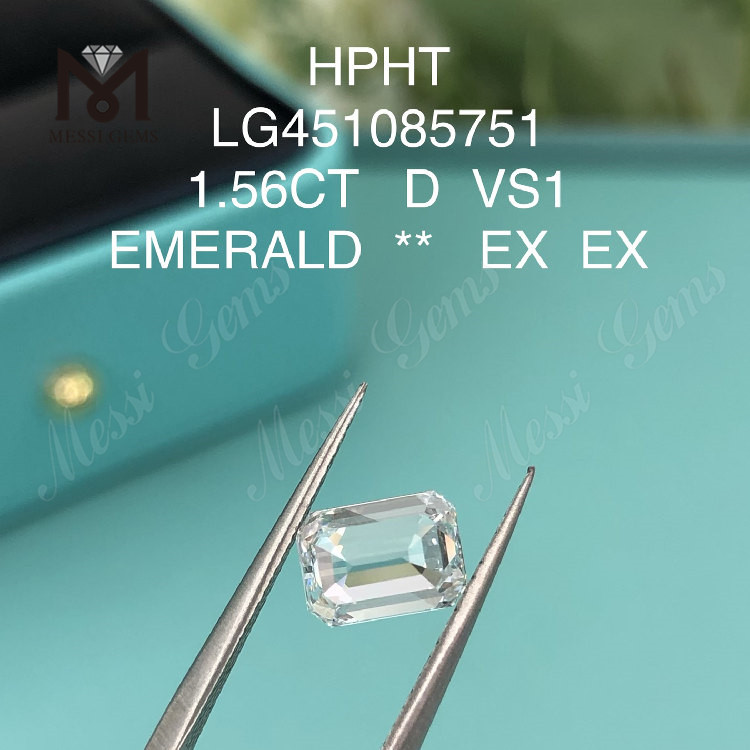 1.56 カラット D HPHT VS1 エメラルド カット ラボ ダイヤモンド