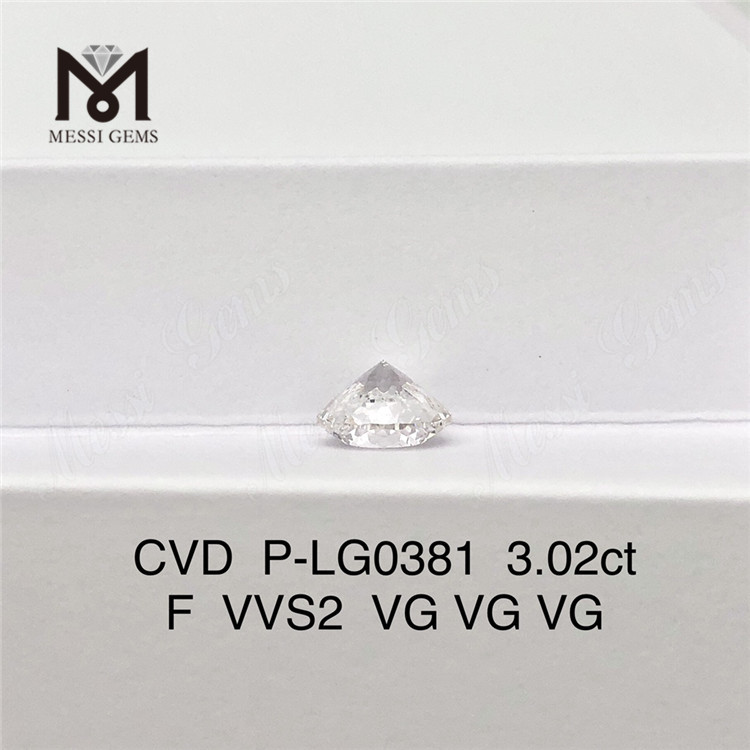 3.02ct F VVS2 VG VG VG ラウンドシェイプ CVD購入CVDダイヤモンド P-LG0381
