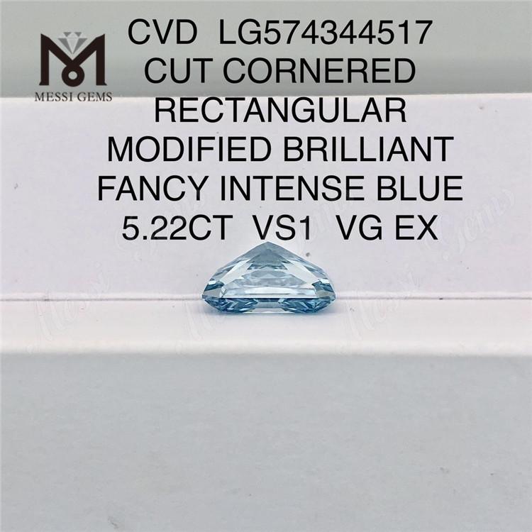 5.22 CT 長方形ファンシー インテンス ブルー VS1 VG EX ラボ製ブルー ダイヤモンド CVD LG574344517