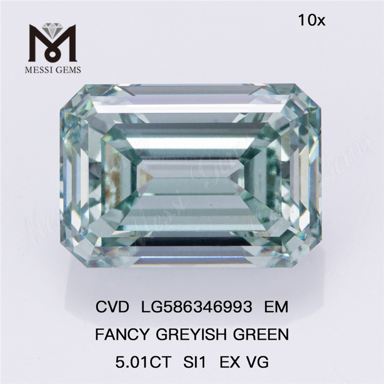 5ct エメラルド カット ラボ ダイヤモンド グリーン SI1 EX VG EM ファンシー グレイッシュ グリーン マンメイド CVD LG586346993 