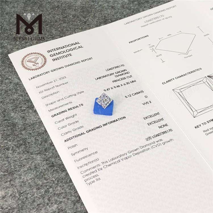 5.12CT D SQ VVS2 合成ダイヤモンド 中国 CVD IGI LG607395170