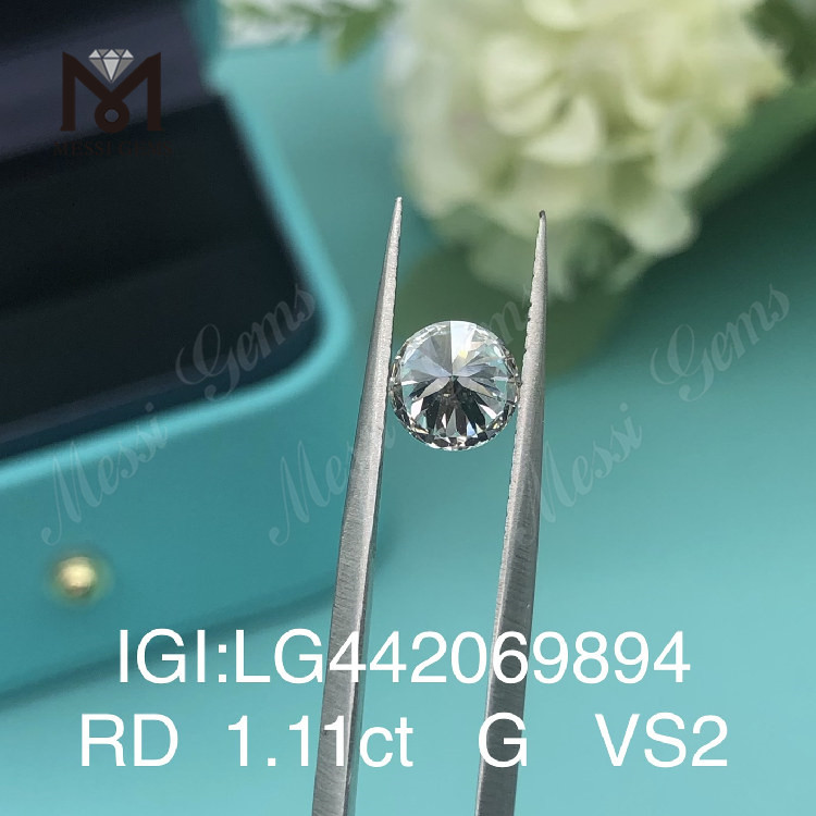 1.11カラット G VS2 ラウンドブリリアント IDEAL 2EX 合成ダイヤモンド 1カラット