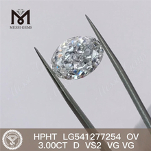 3ct D オーバル シェイプ 合成ダイヤモンド の HPHT ラボ ダイヤモンド在庫あり