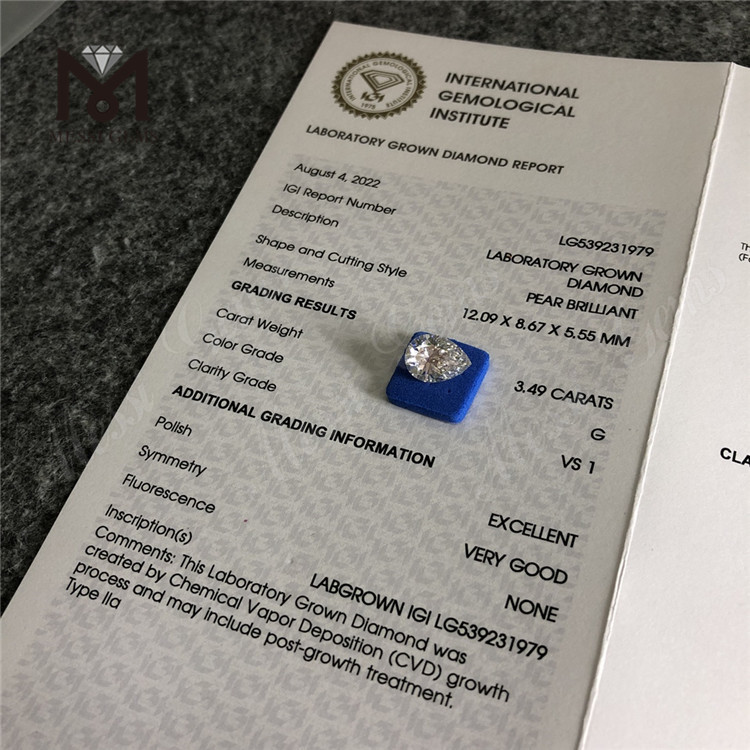 3.49CT ラボ ダイヤモンドの価格 ペアシェイプ G VS ラボ ダイヤモンドの卸売価格