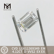 4.12CT D エメラルド カット 4ct ルース製造ダイヤモンド VVS2 LG611369349丨Messigems