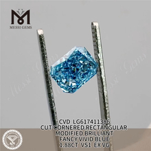1.88CT VS1 EX VG CVD レクタンギュラー ファンシー ビビッド ブルー ファクトリー ダイヤモンド LG617411386丨Messigems
