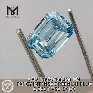 6.02CT ブルー エメラルド カット ラボ養殖ダイヤモンド VS1 CVD LG626468358丨Messigems 